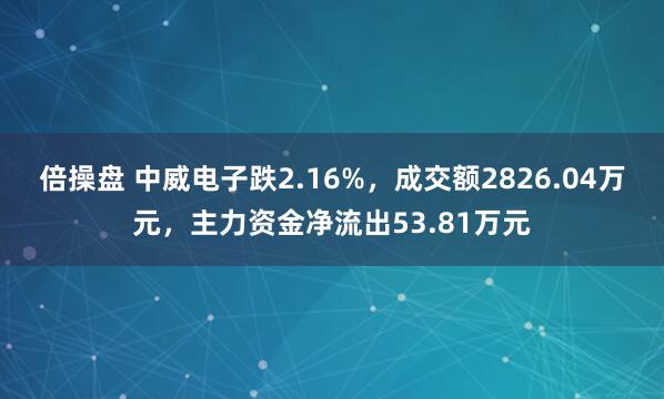 倍操盘 中威电子跌2.16%，成交额2826.04万元，主力资金净流出53.81万元