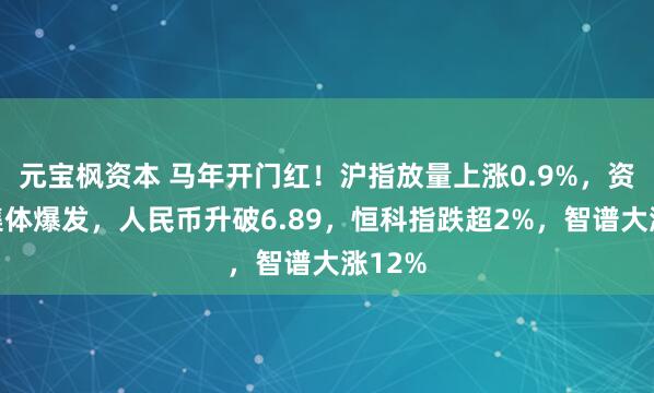 元宝枫资本 马年开门红！沪指放量上涨0.9%，资源股集体爆发，人民币升破6.89，恒科指跌超2%，智谱大涨12%